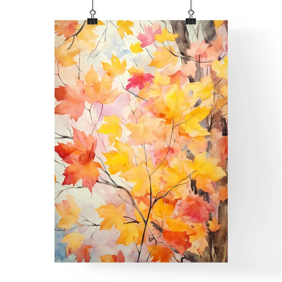 Watercolor Painting Of A Tree With Orange An Poster