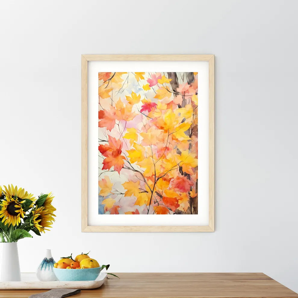 Watercolor Painting Of A Tree With Orange An - Kitchen Hangings