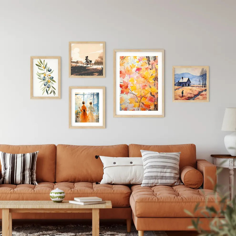 Watercolor Painting Of A Tree With Orange An Framed Print