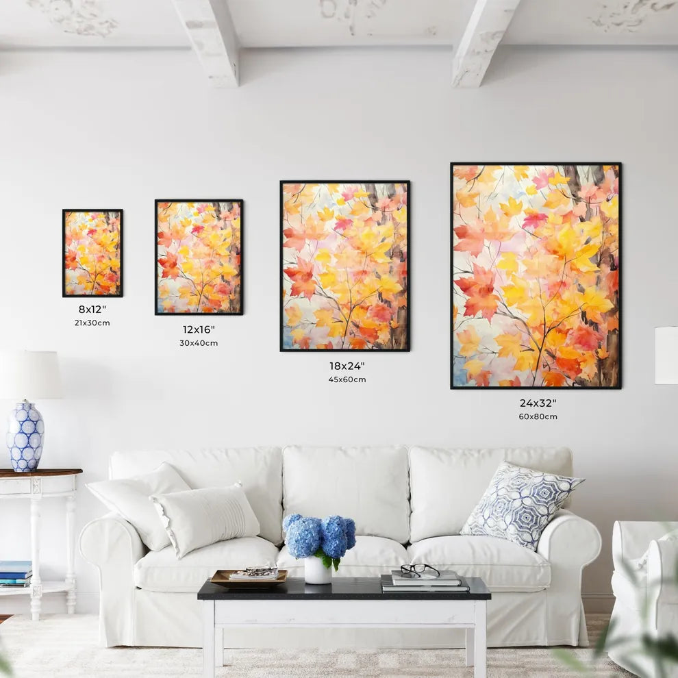 Watercolor Painting Of A Tree With Orange An Wall Art