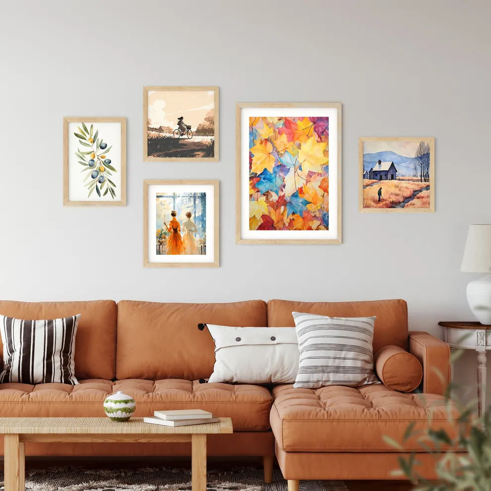 Group Of Colorful Leaves Art Prin Framed Print