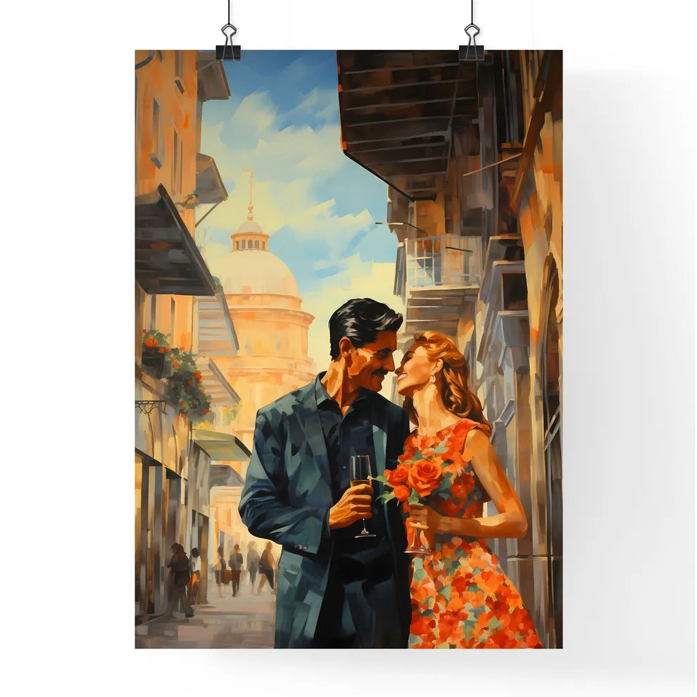 Man And Woman Kissing In A Street Art Print Poster