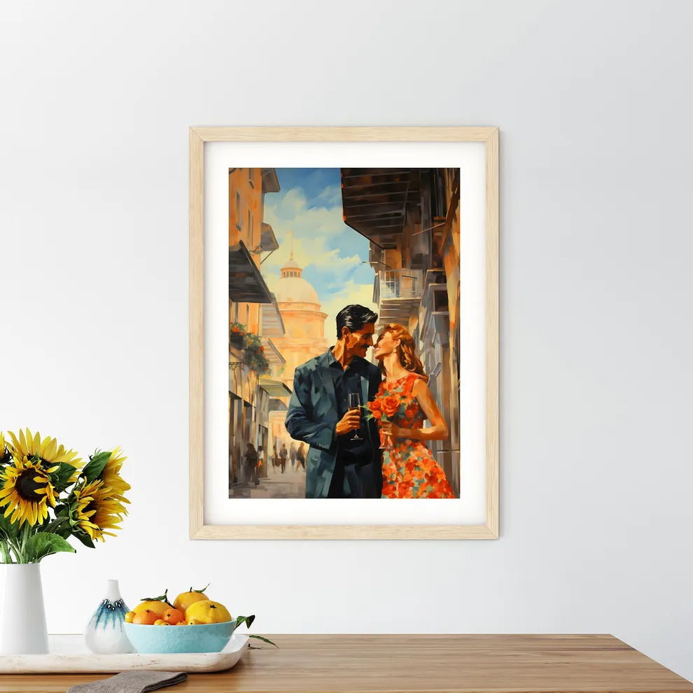 Man And Woman Kissing In A Street Art Print Size Chart