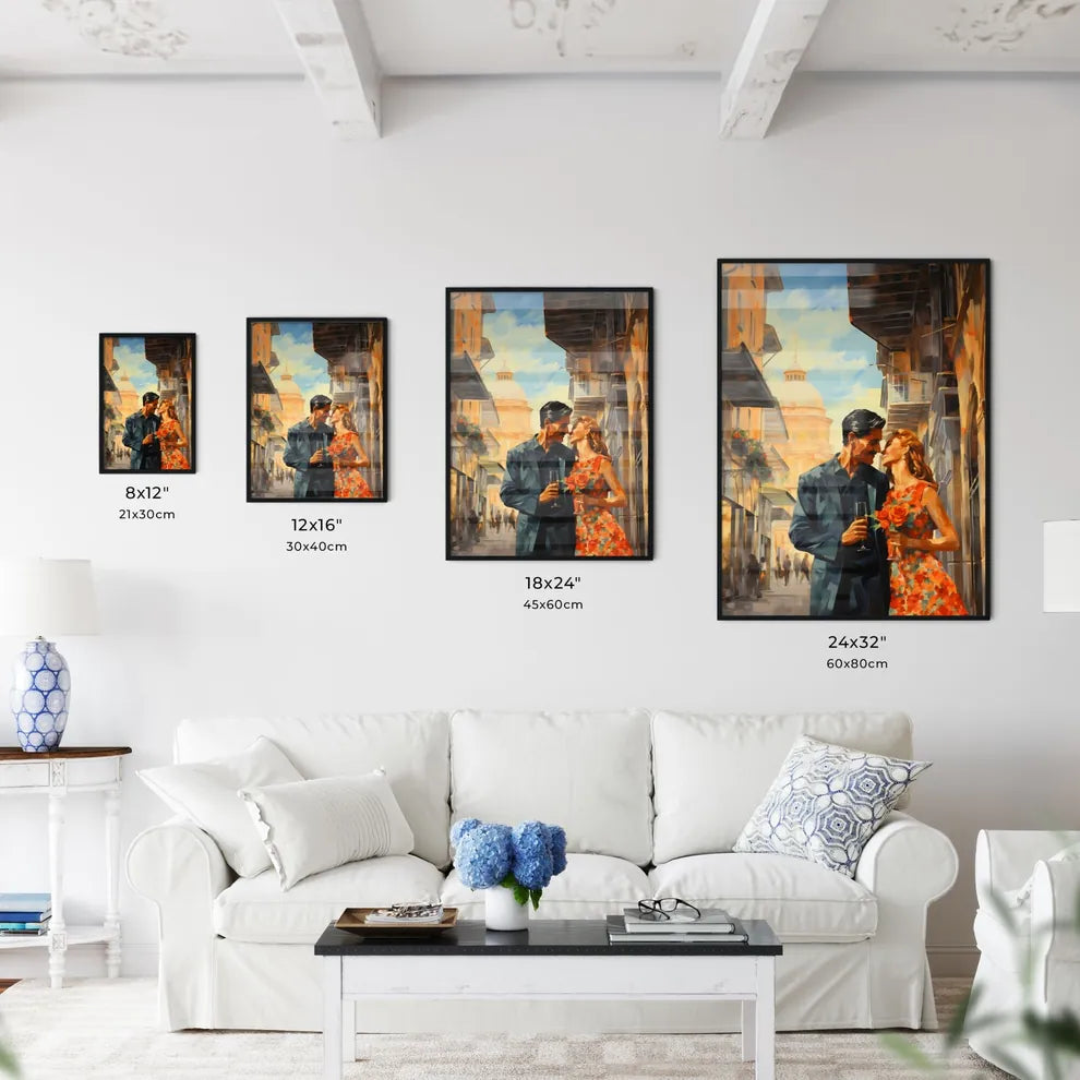 Man And Woman Kissing In A Street Art Print Interior Design