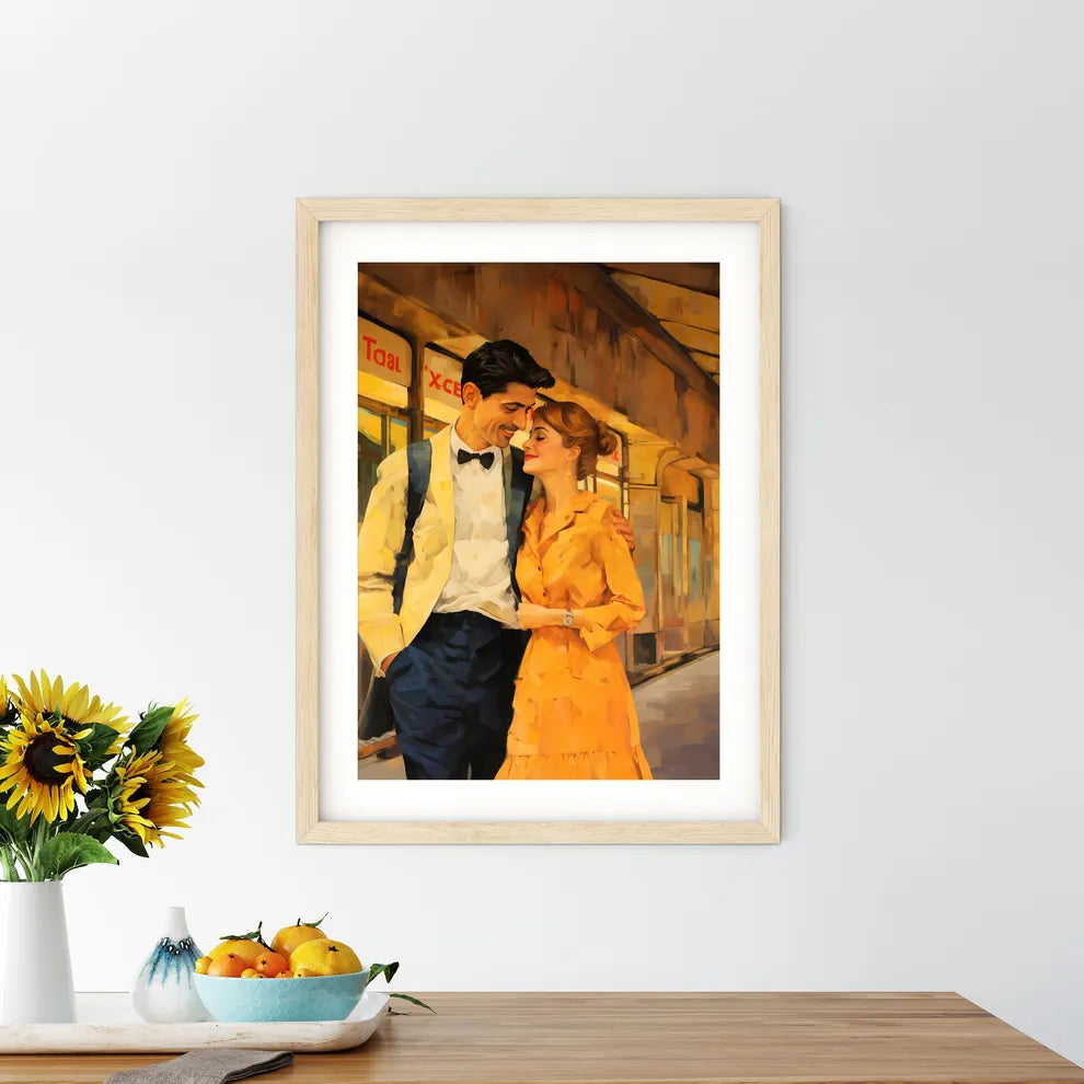 Man And Woman Hugging On A Train Art Prin - Kitchen Hangings