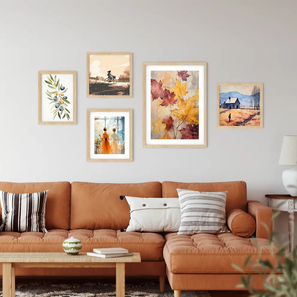 Painting Of Leaves On A Surface Art Prin Framed Print