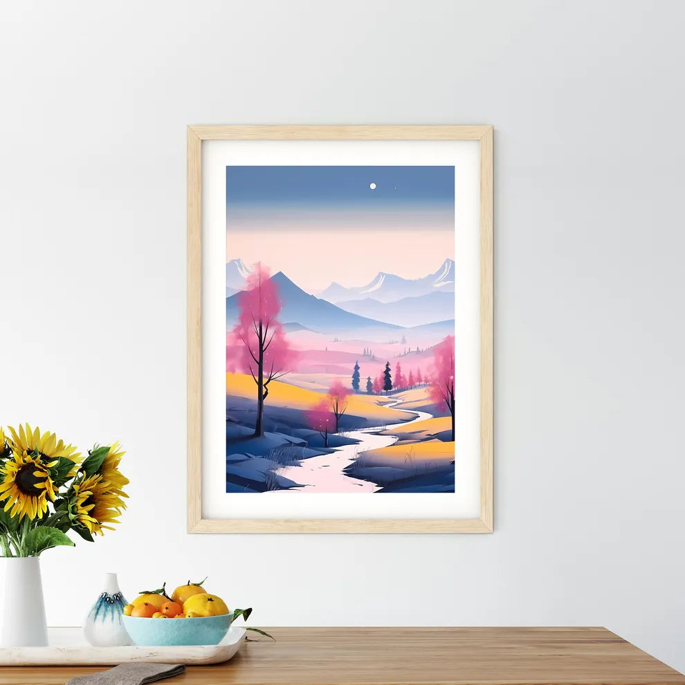Landscape With Trees And Mountains Art Prin - Kitchen Hangings