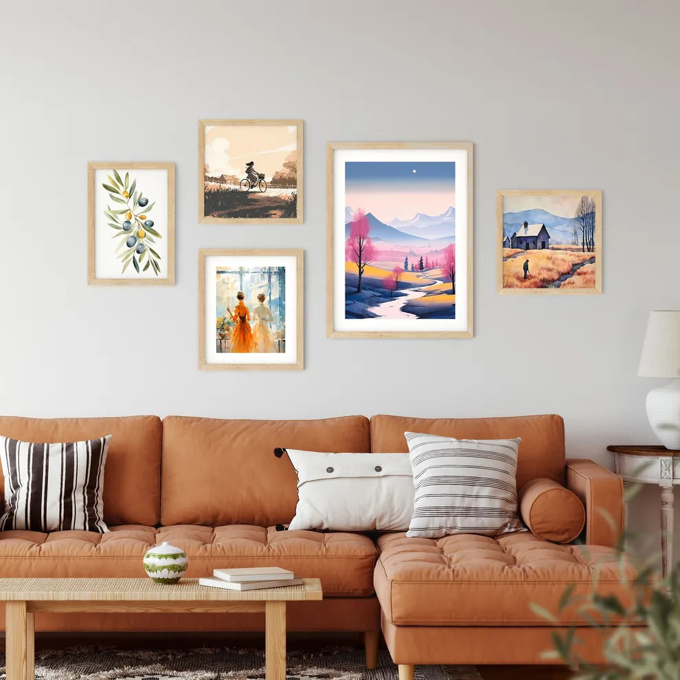 Landscape With Trees And Mountains Art Prin Framed Print