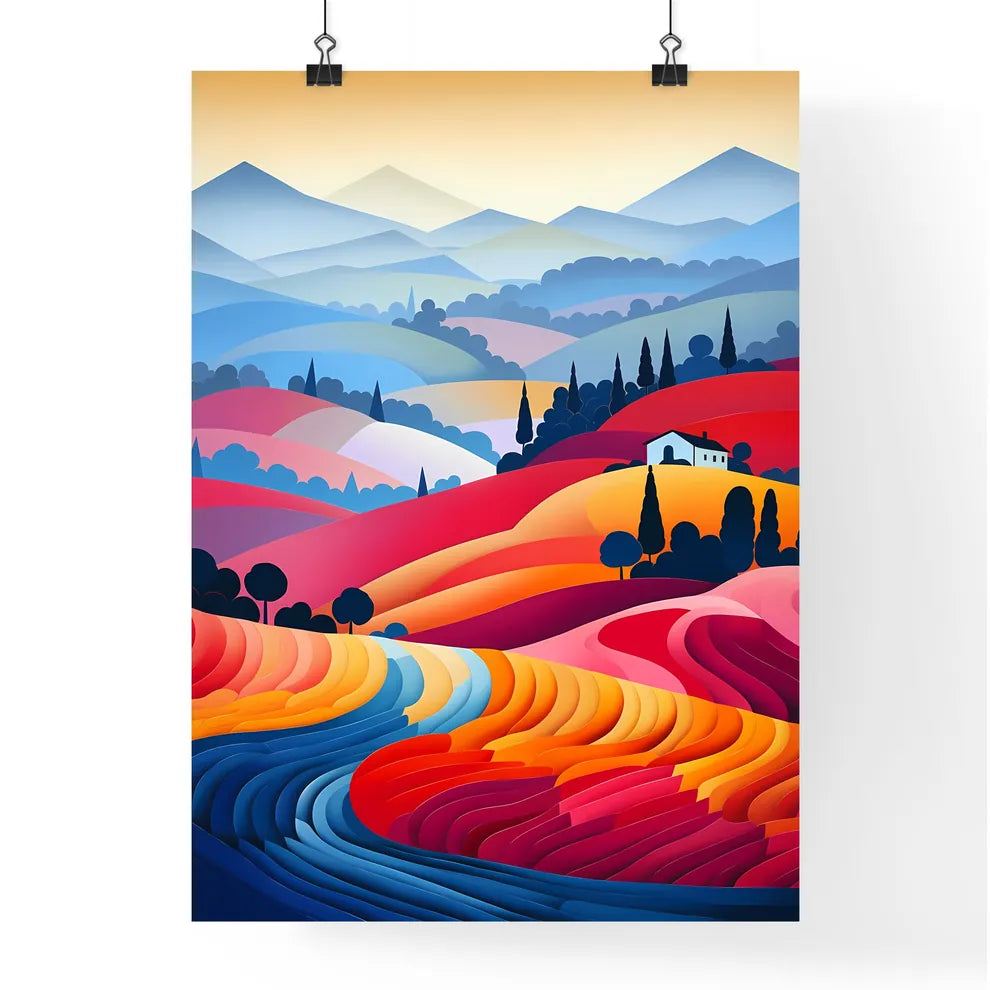 Colorful Landscape With Hills And Trees Art  Poster