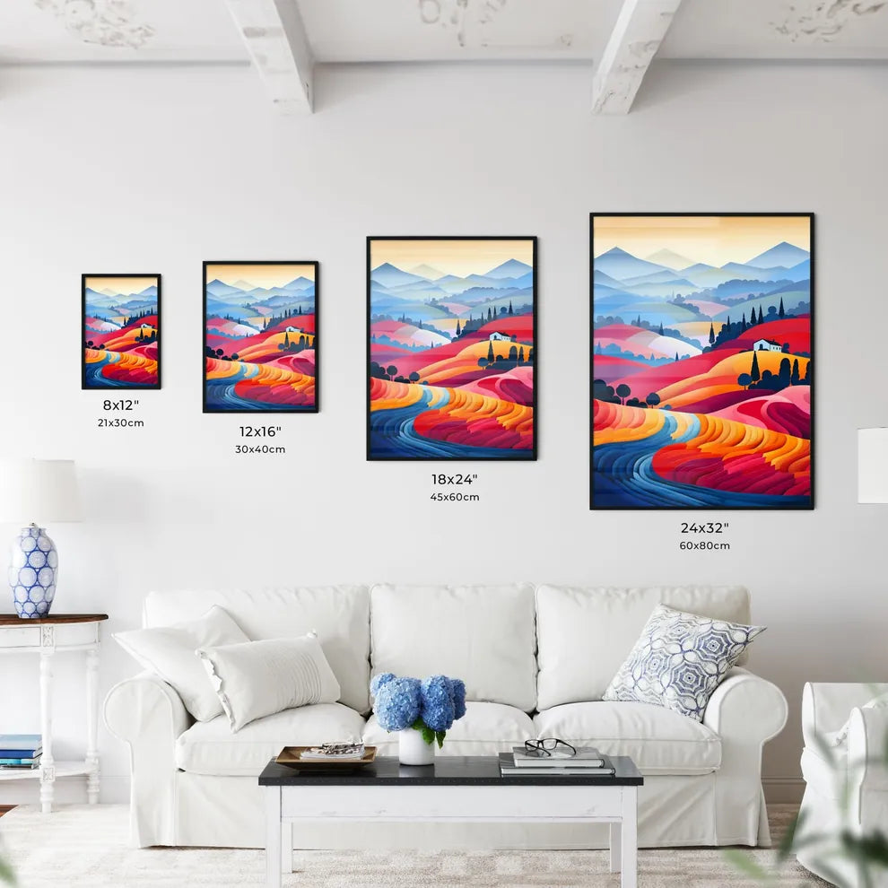Colorful Landscape With Hills And Trees Art  Wall Art