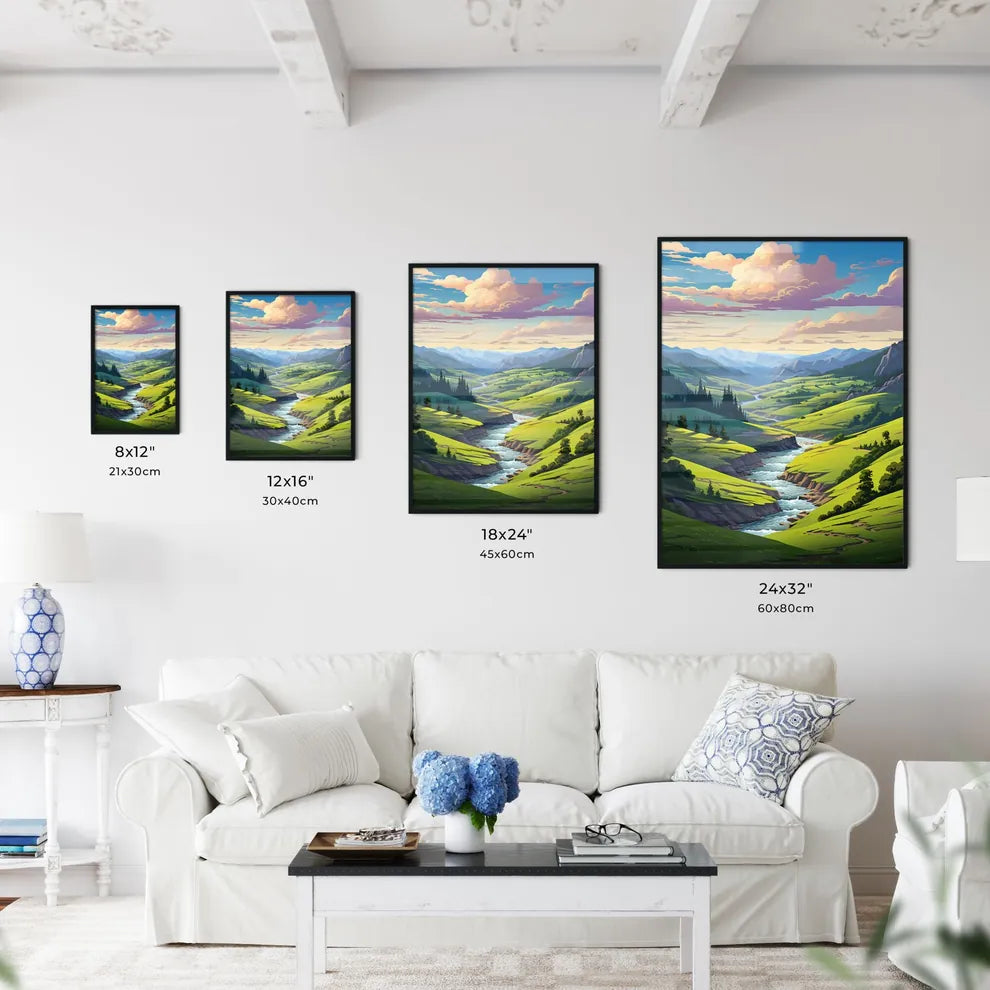 River Running Through A Valley Art Prin Wall Art