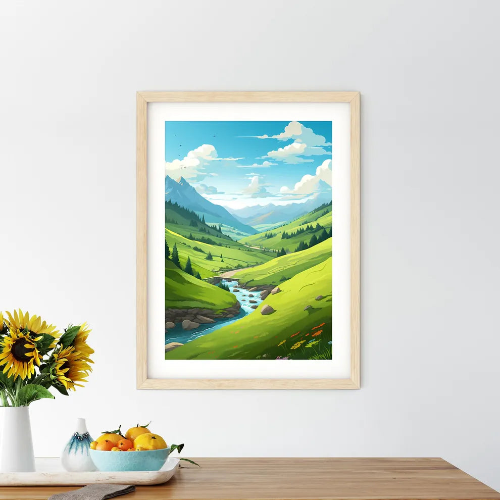 River Running Through A Valley Art Prin - Kitchen Hangings