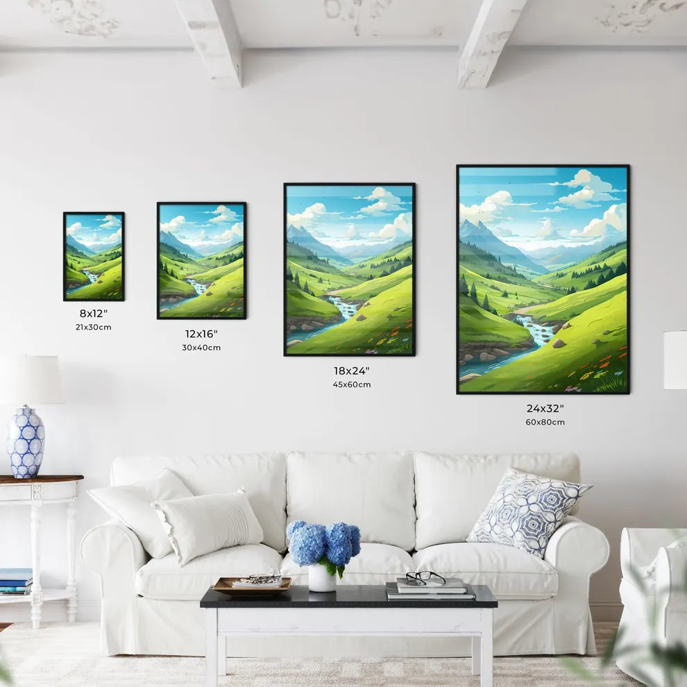 River Running Through A Valley Art Prin Wall Art