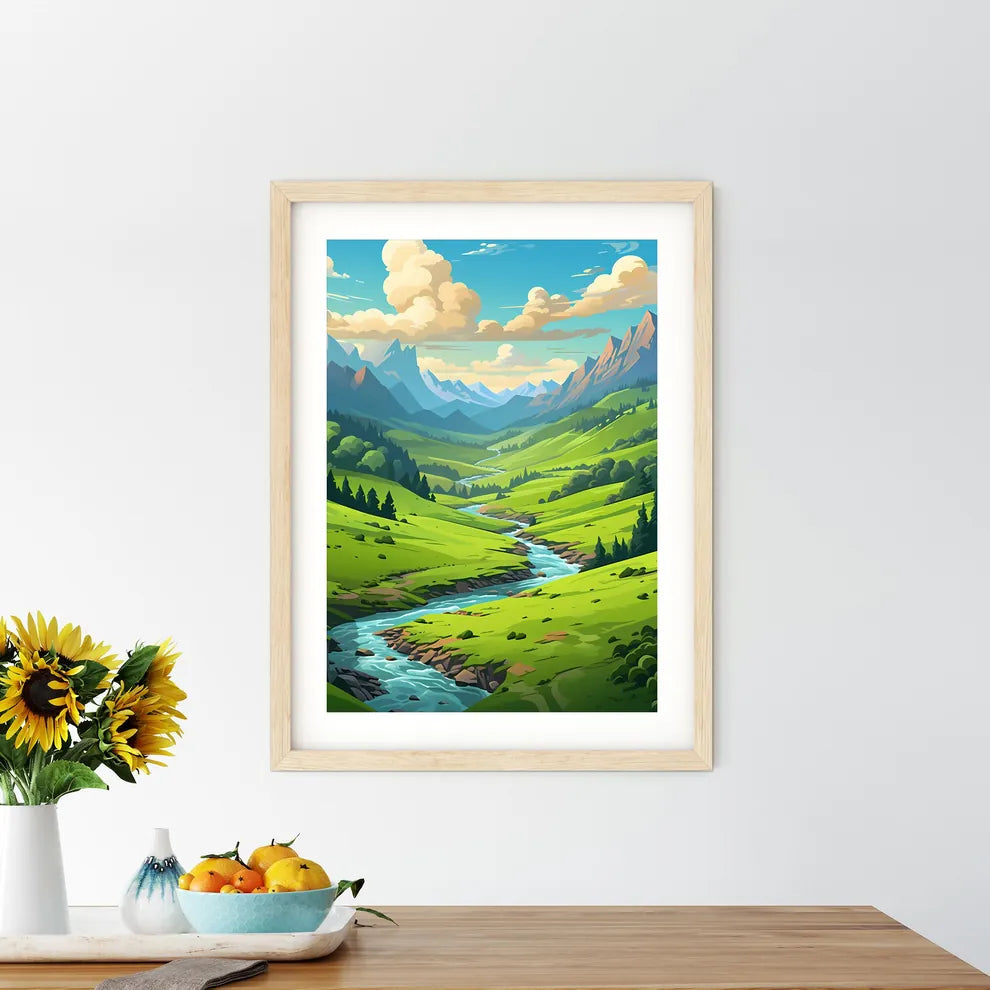 River Running Through A Valley Art Prin - Kitchen Hangings