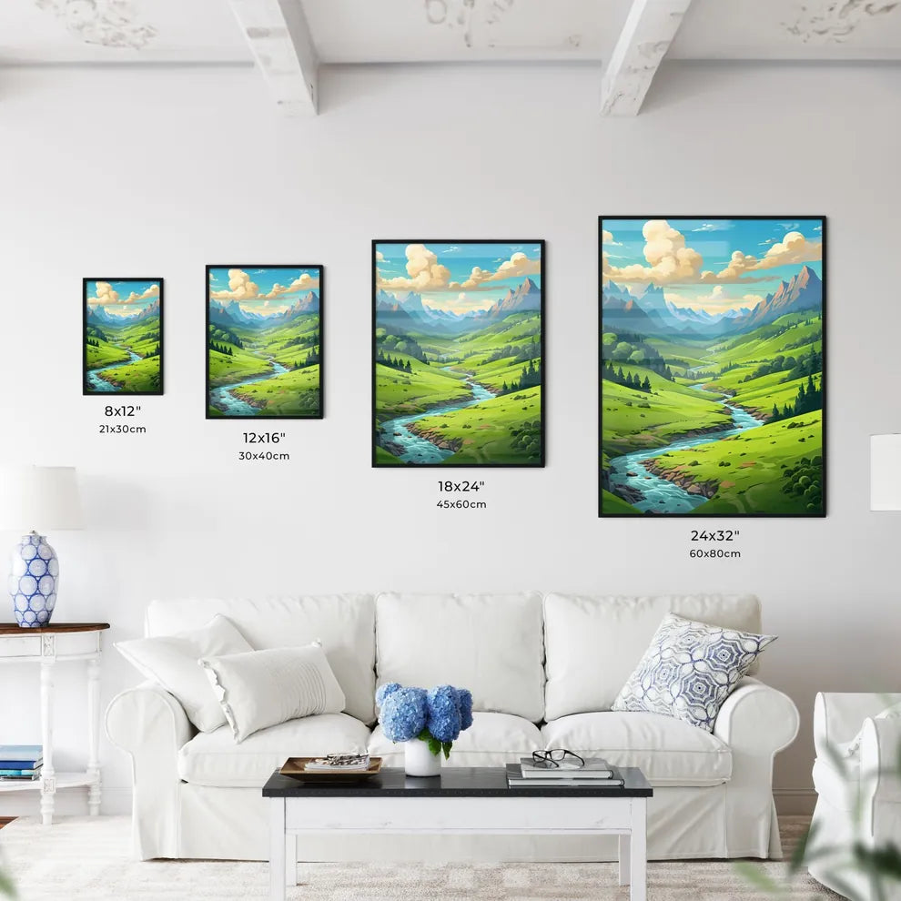 River Running Through A Valley Art Prin Wall Art