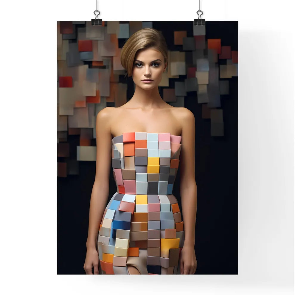 Woman In A Dress Made Of Squares Art Prin Poster