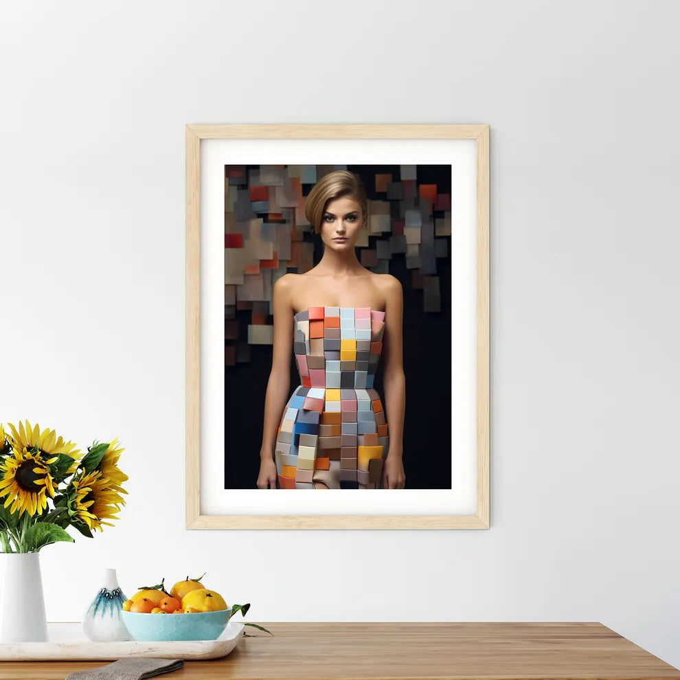 Woman In A Dress Made Of Squares Art Prin - Kitchen Hangings