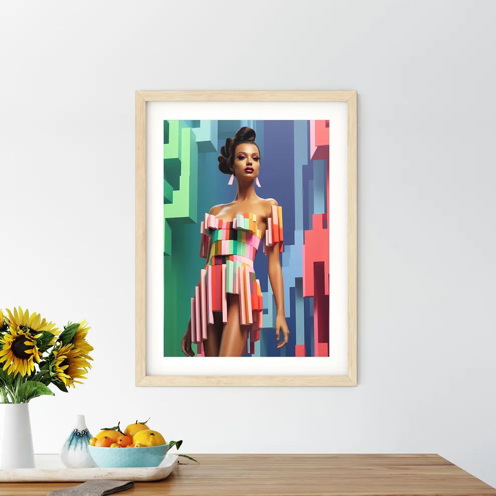 Woman Wearing A Dress Made Of Colorful Strip - Kitchen Hangings