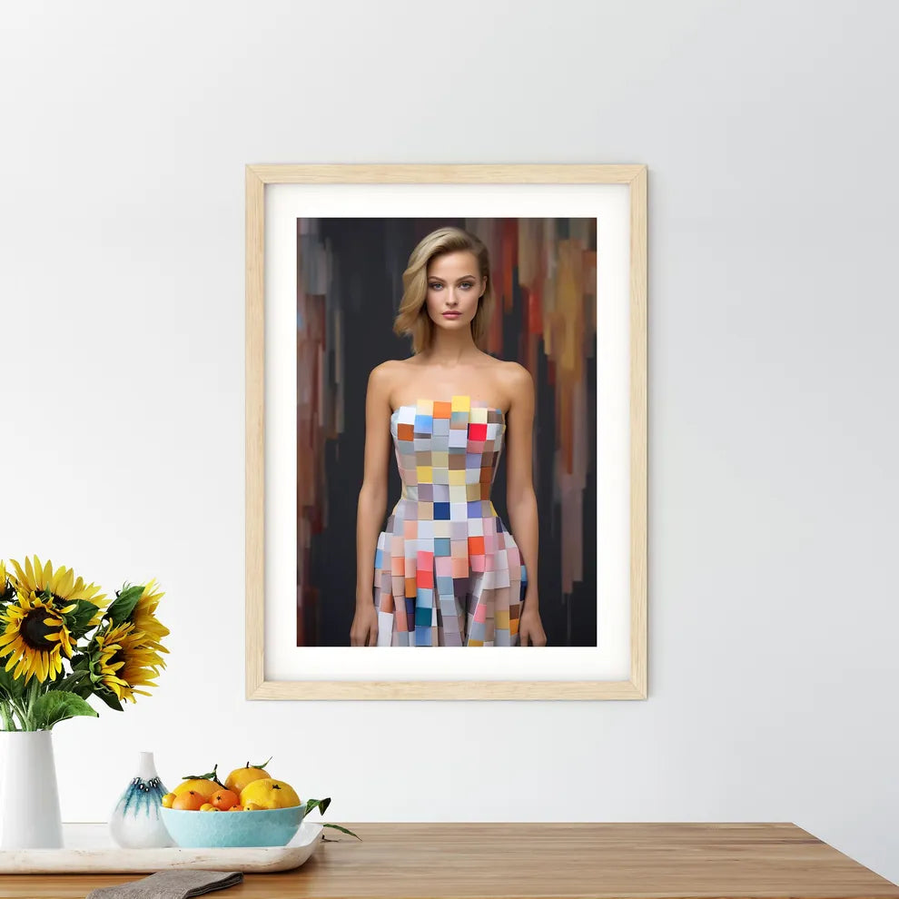Woman In A Dress Made Of Squares Art Prin - Kitchen Hangings