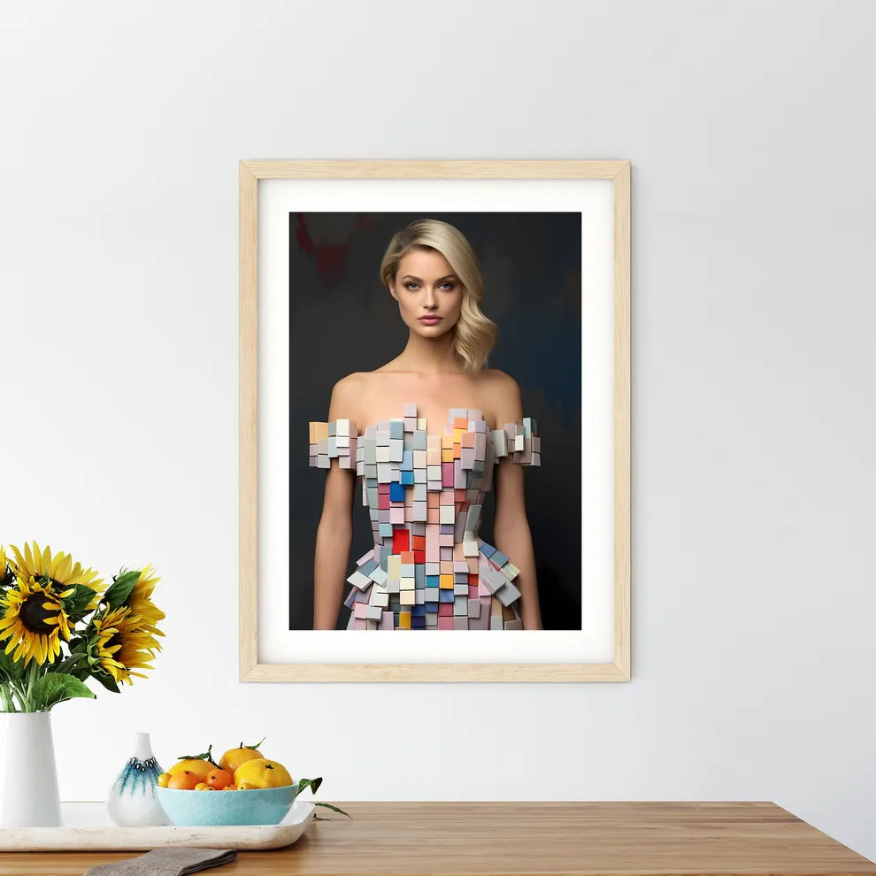 Woman Wearing A Dress Made Of Squares Art Pr - Kitchen Hangings