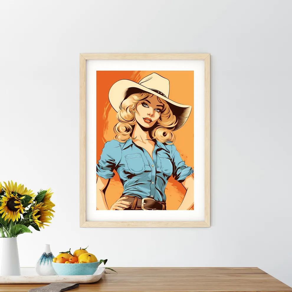 Woman Wearing A Cowboy Hat Art Prin - Kitchen Hangings