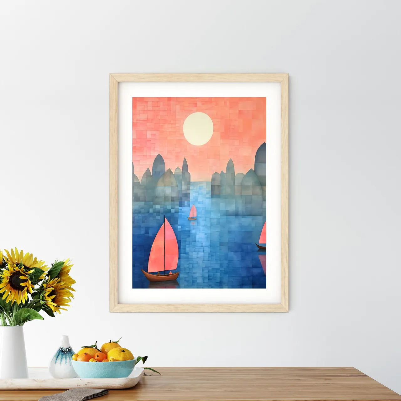 Painting Of Boats In The Water Art Print Size Chart