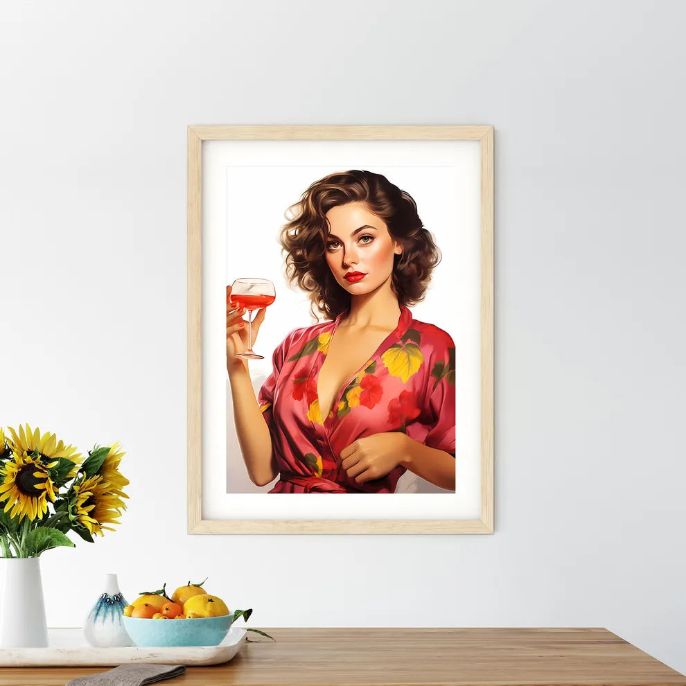 Woman Holding A Glass Of Wine Art Prin - Kitchen Hangings