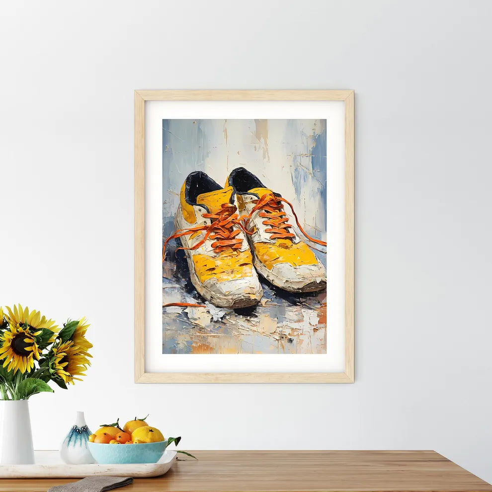 Pair Of Yellow And Black Shoes With Orange L - Kitchen Hangings