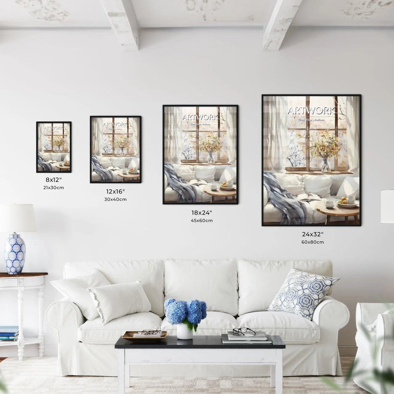 Painting Of A Couch With A Vase Of Flowers A - Kitchen Hangings