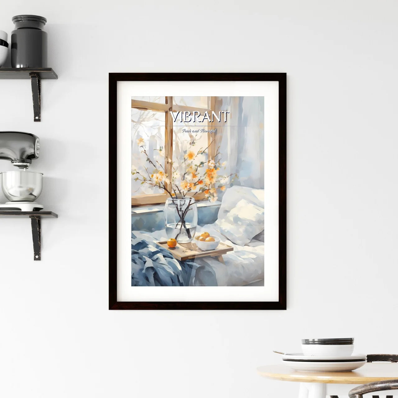 Painting Of A Vase Of Flowers And Fruit On A Framed Print