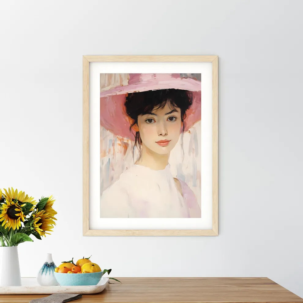 Painting Of A Woman Wearing A Pink Hat Art P - Kitchen Hangings