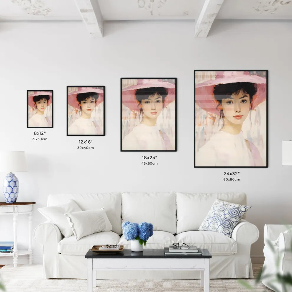 Painting Of A Woman Wearing A Pink Hat Art P Wall Art