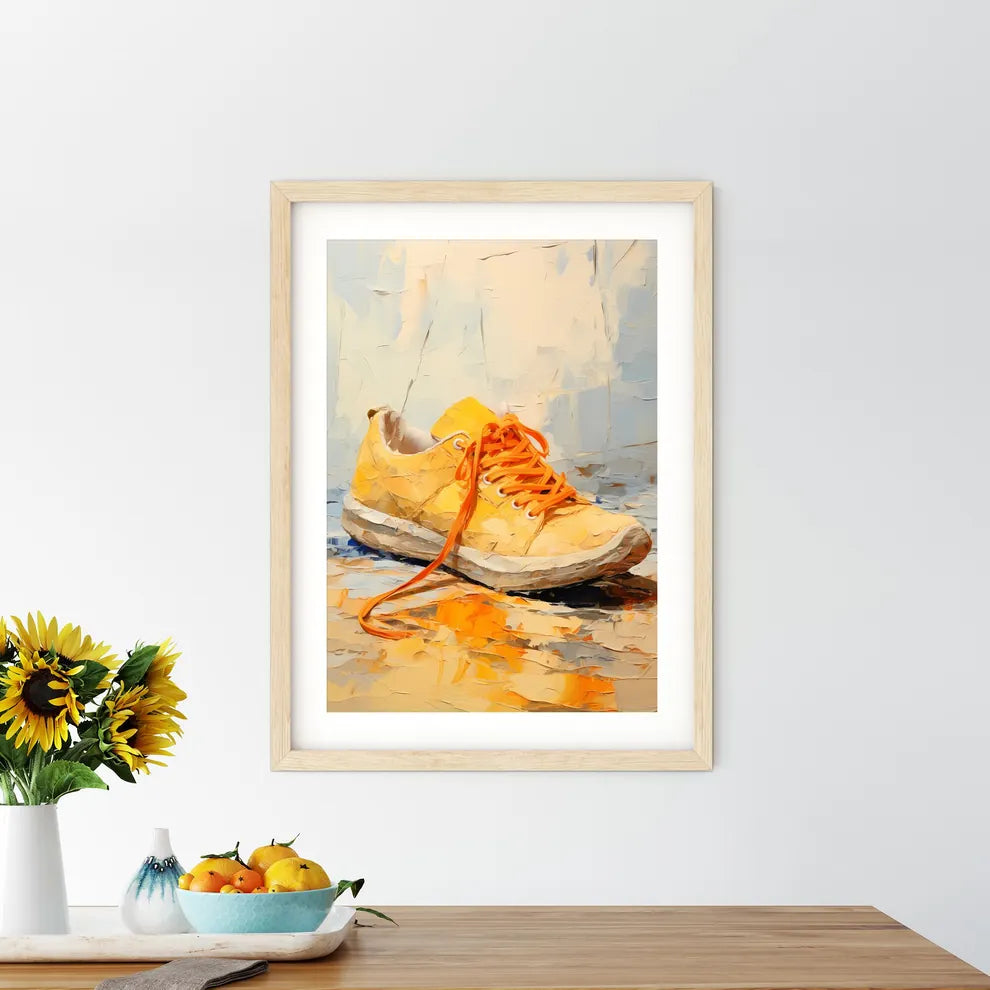 Yellow Shoe With Orange Laces Art Prin - Kitchen Hangings