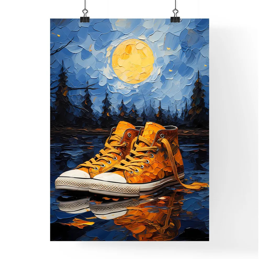 Pair Of Yellow Sneakers On A Reflective Surf Poster