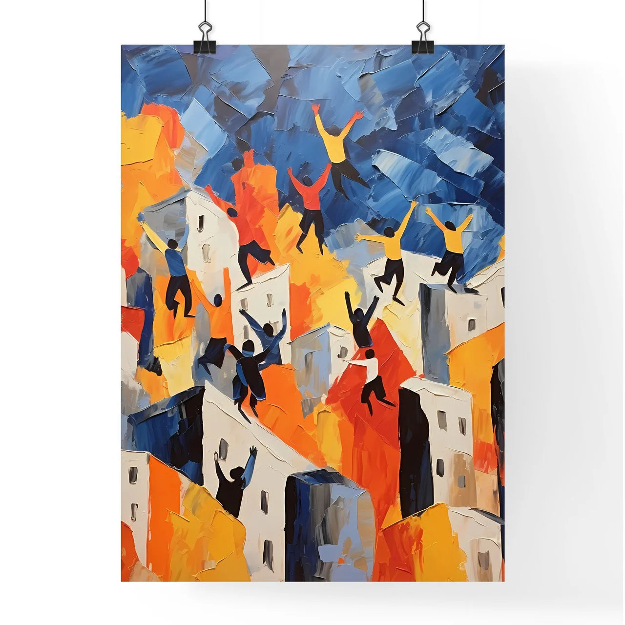 Painting Of People Jumping On A City Art Pri Poster