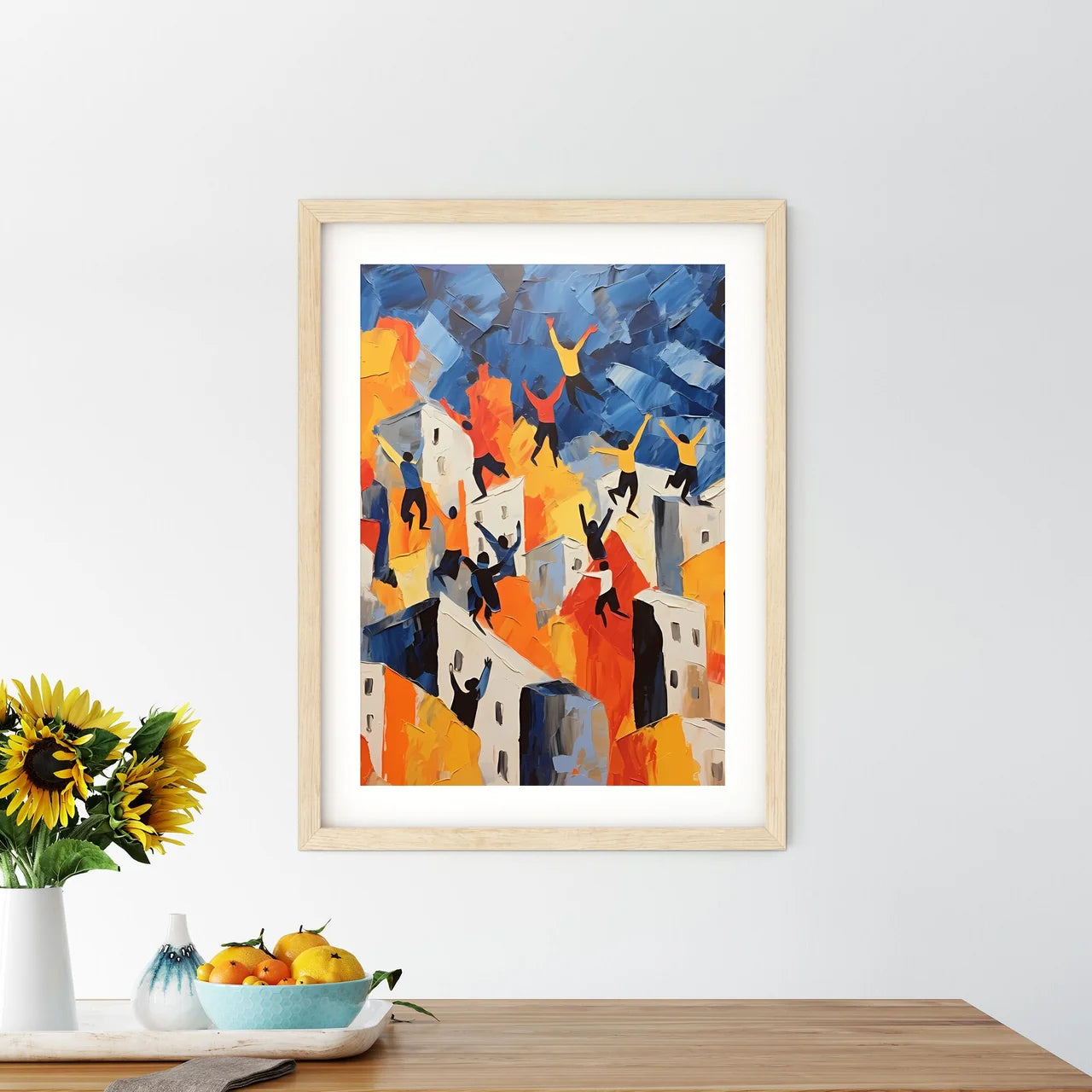 Painting Of People Jumping On A City Art Pri - Kitchen Hangings
