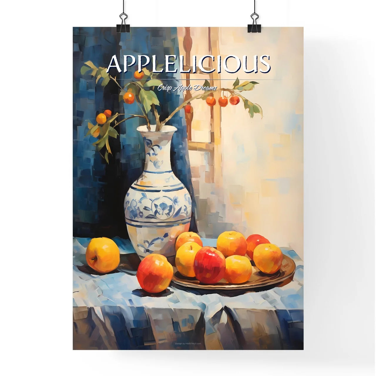 Painting Of A Vase Of Apples And A Plate Of  Poster