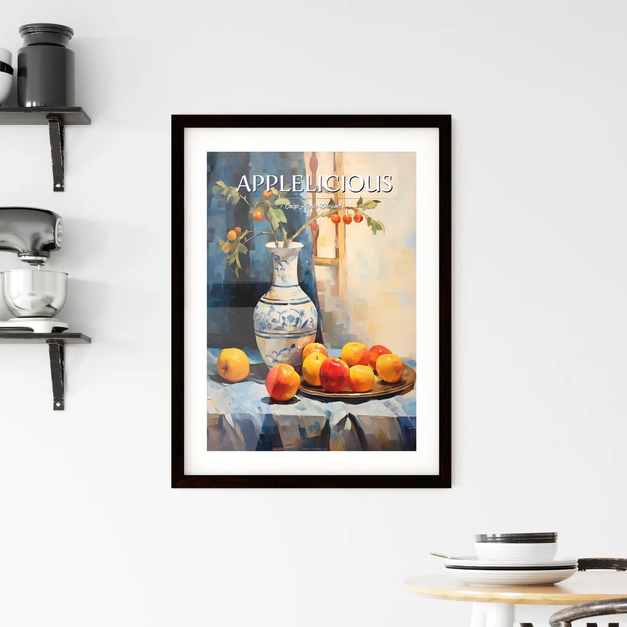 Painting Of A Vase Of Apples And A Plate Of  Framed Print