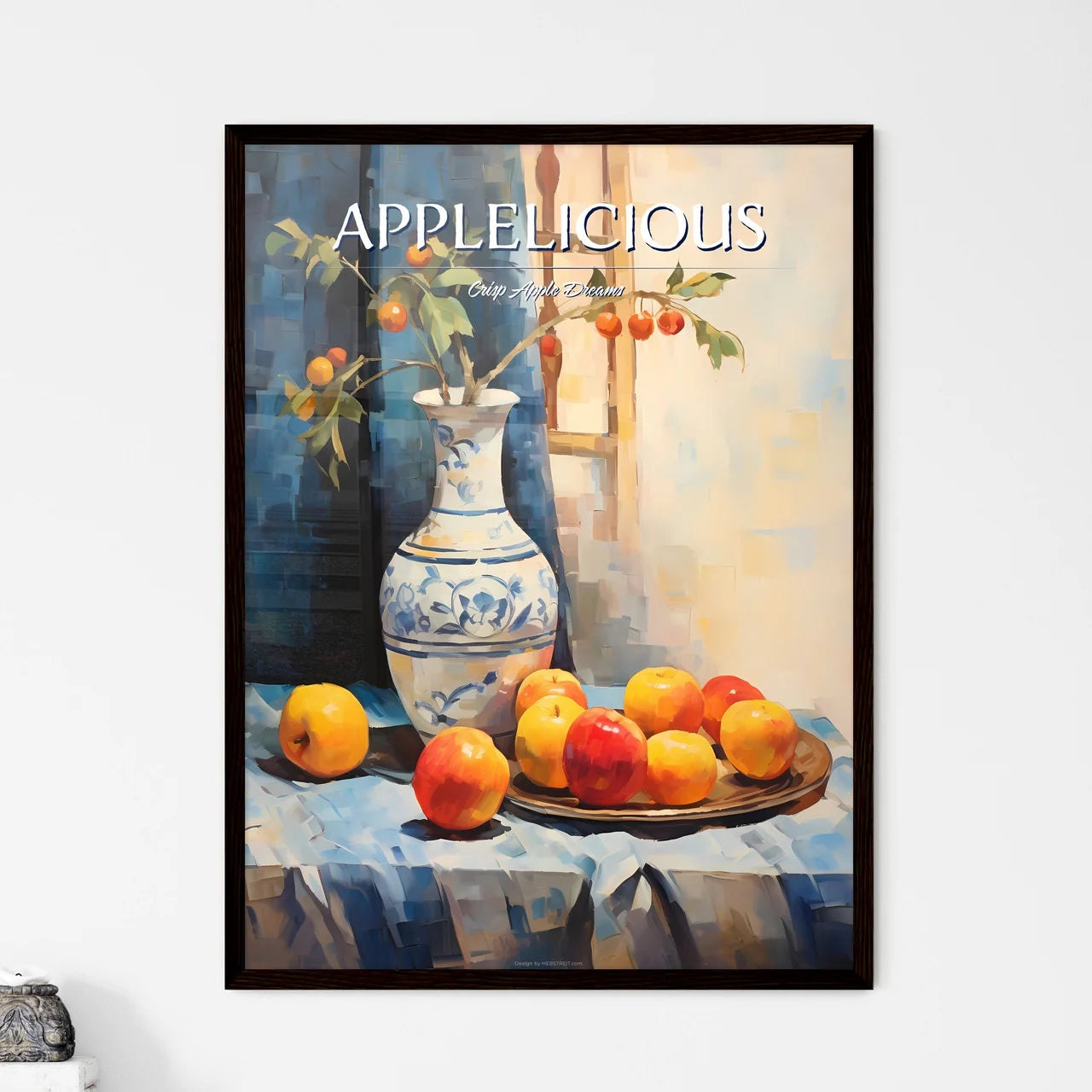 Painting Of A Vase Of Apples And A Plate Of  - Framed Art Print
