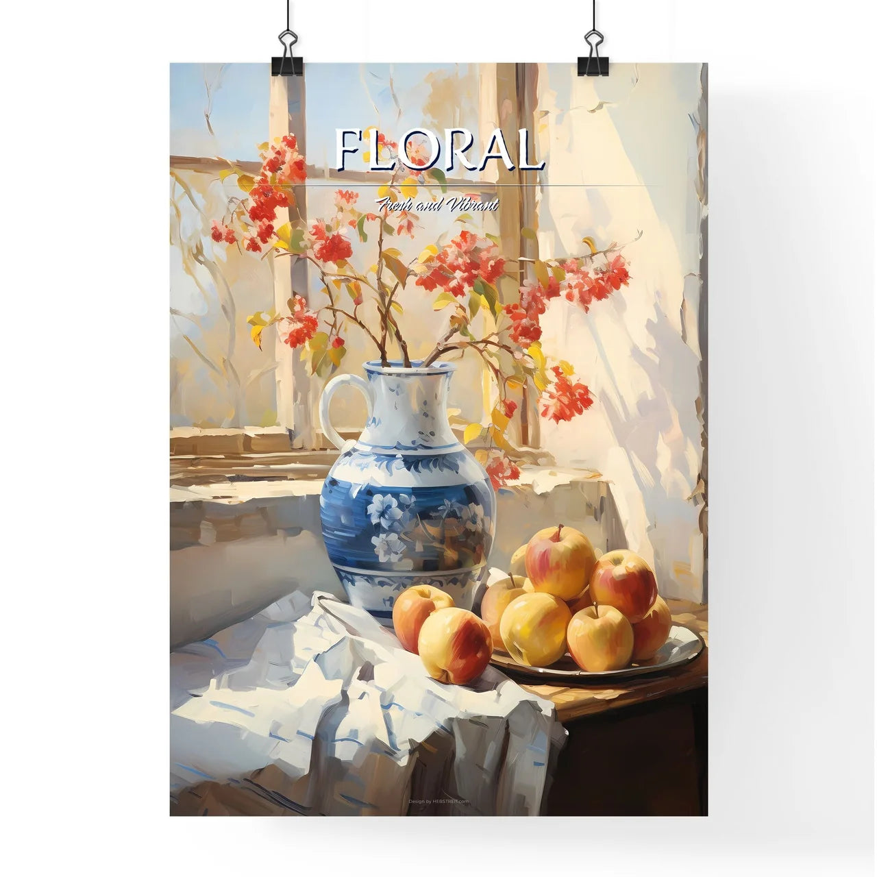 Painting Of A Vase Of Flowers And Apples Art Poster