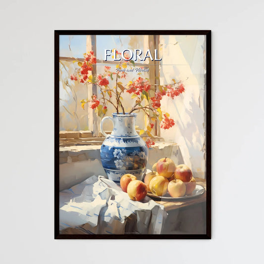 Painting Of A Vase Of Flowers And Apples Art - Framed Art Print