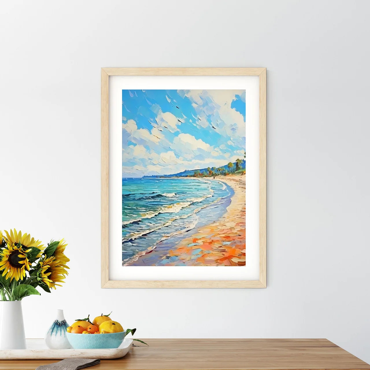 Painting Of A Beach With Waves And Trees Art - Kitchen Hangings