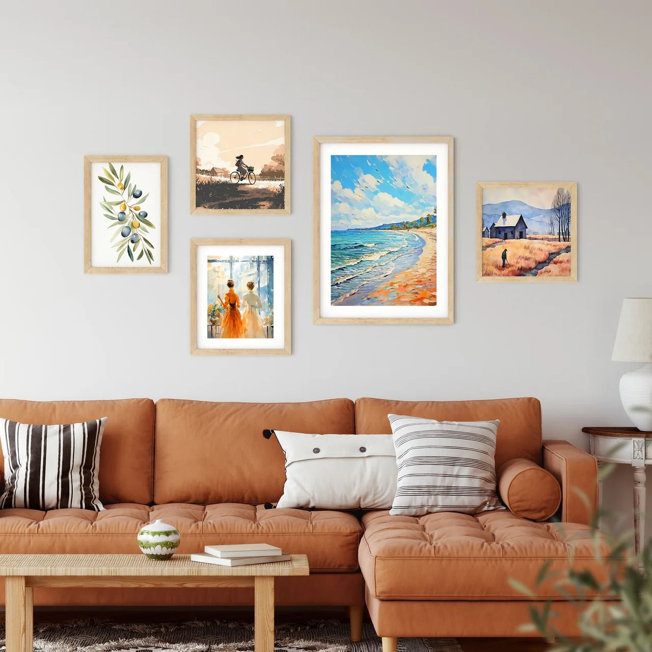 Painting Of A Beach With Waves And Trees Art Framed Print