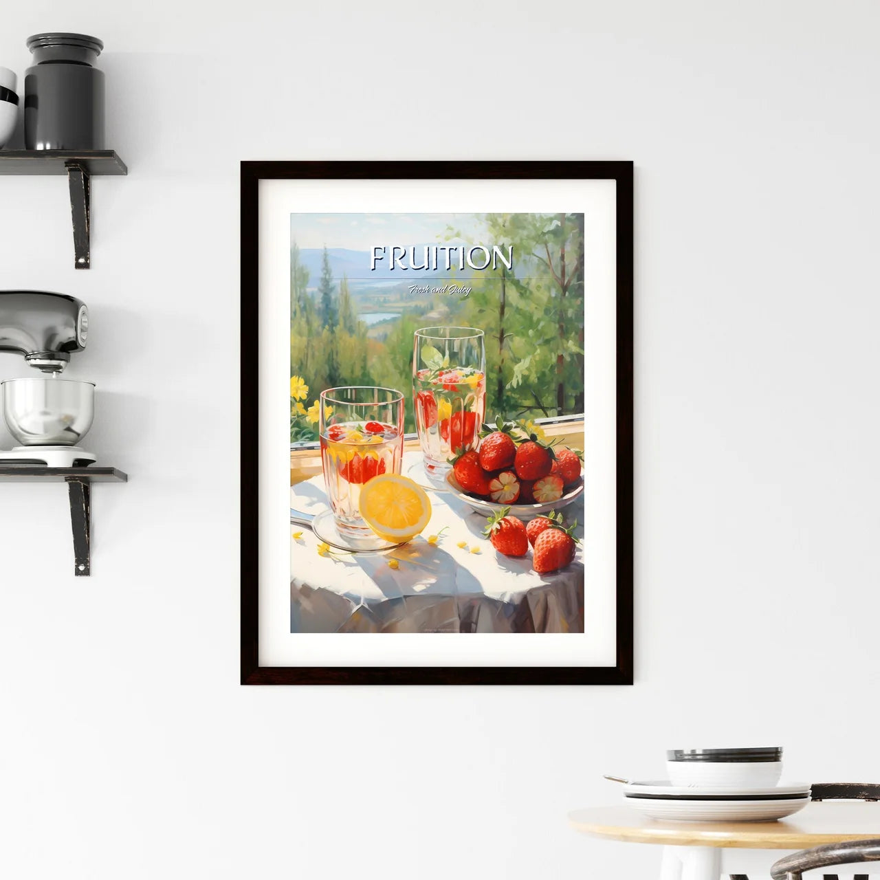 Painting Of A Bowl Of Fruit And Glasses Of W Framed Print