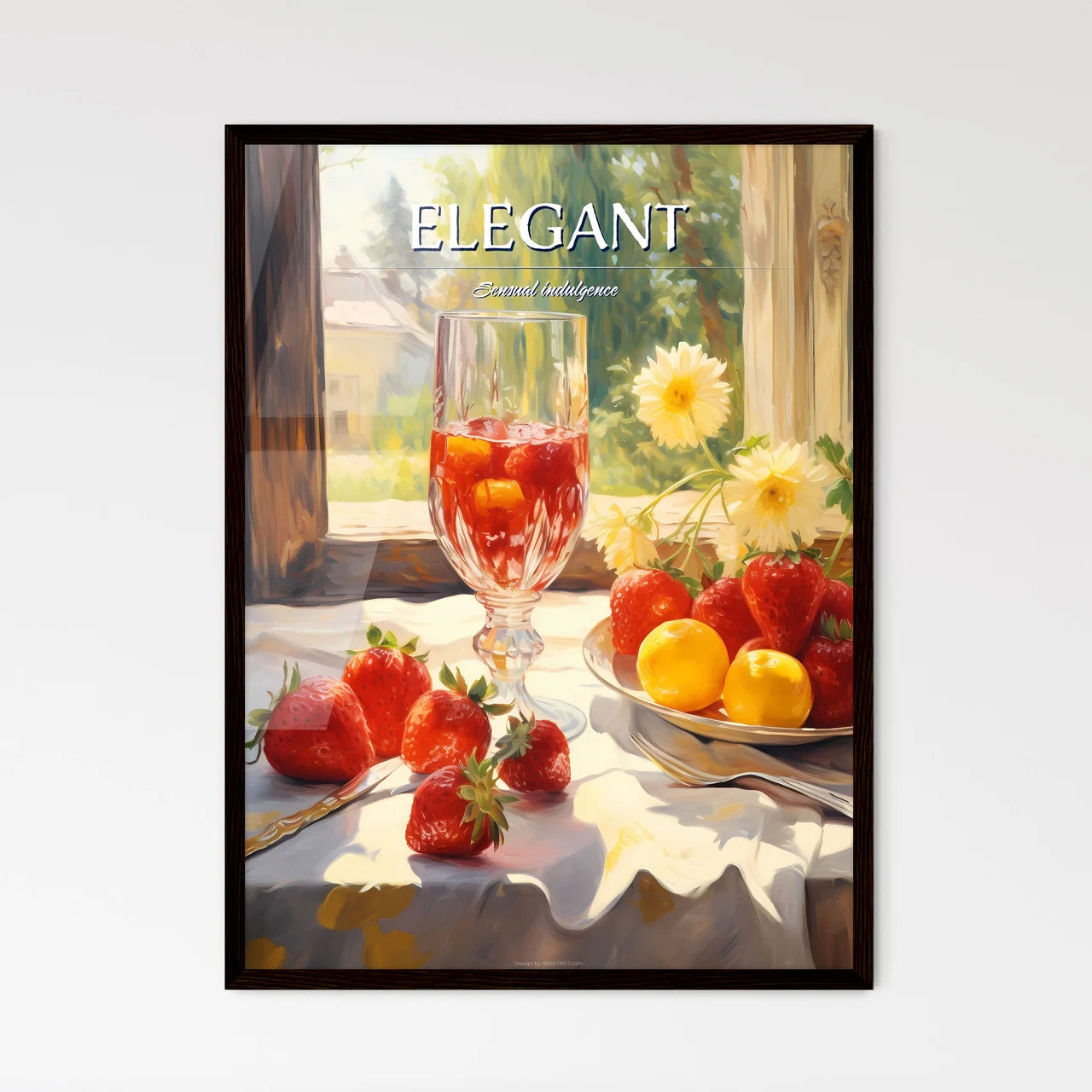 Glass Of Wine Next To A Plate Of Fruit Art P - Framed Art Print