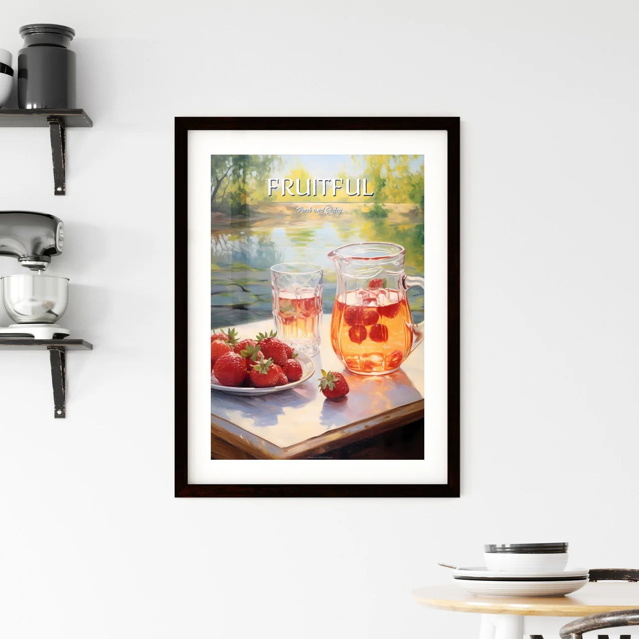 Pitcher And Glass Of Fruit Next To A Plate O Framed Print