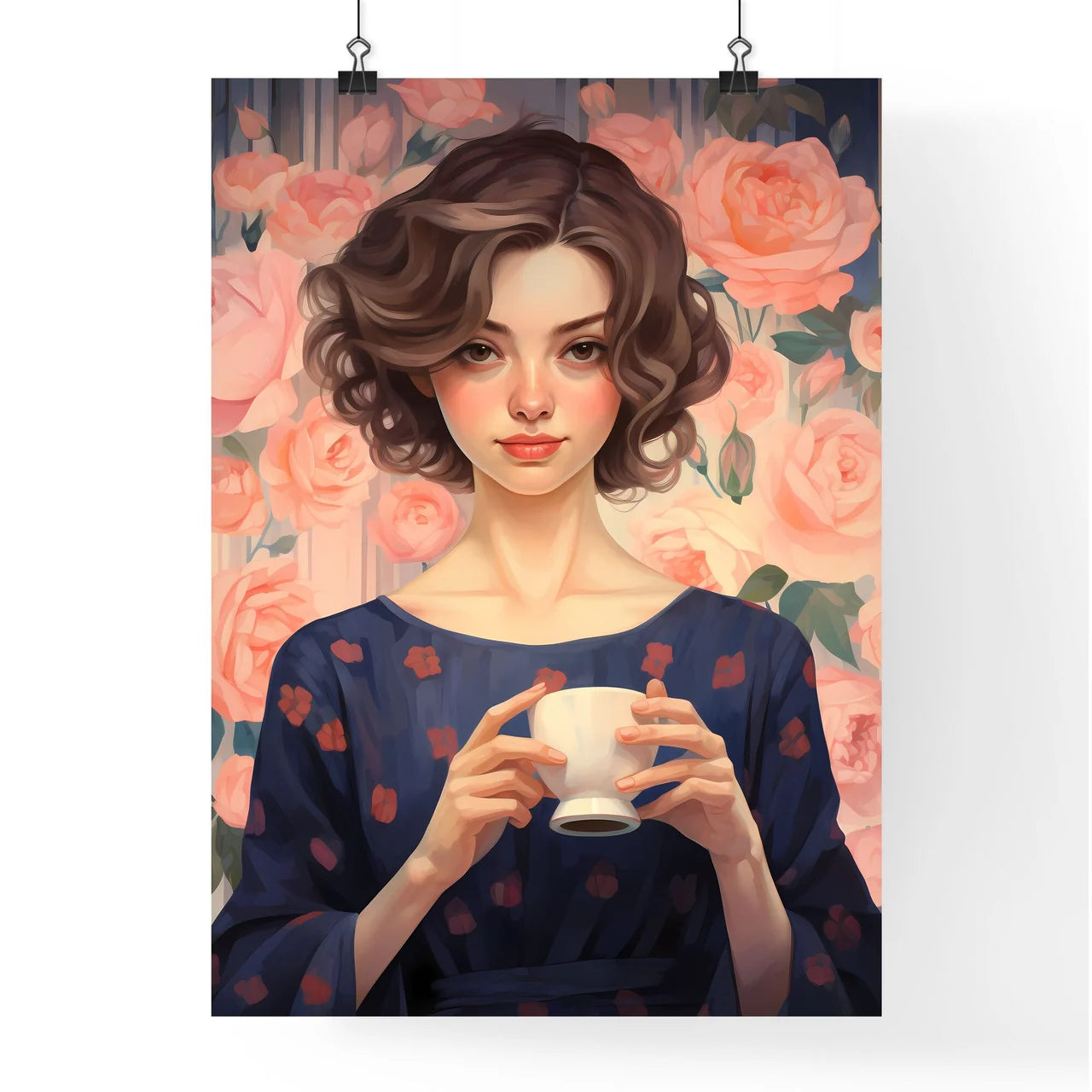 Woman Holding A Cup Art Prin Poster