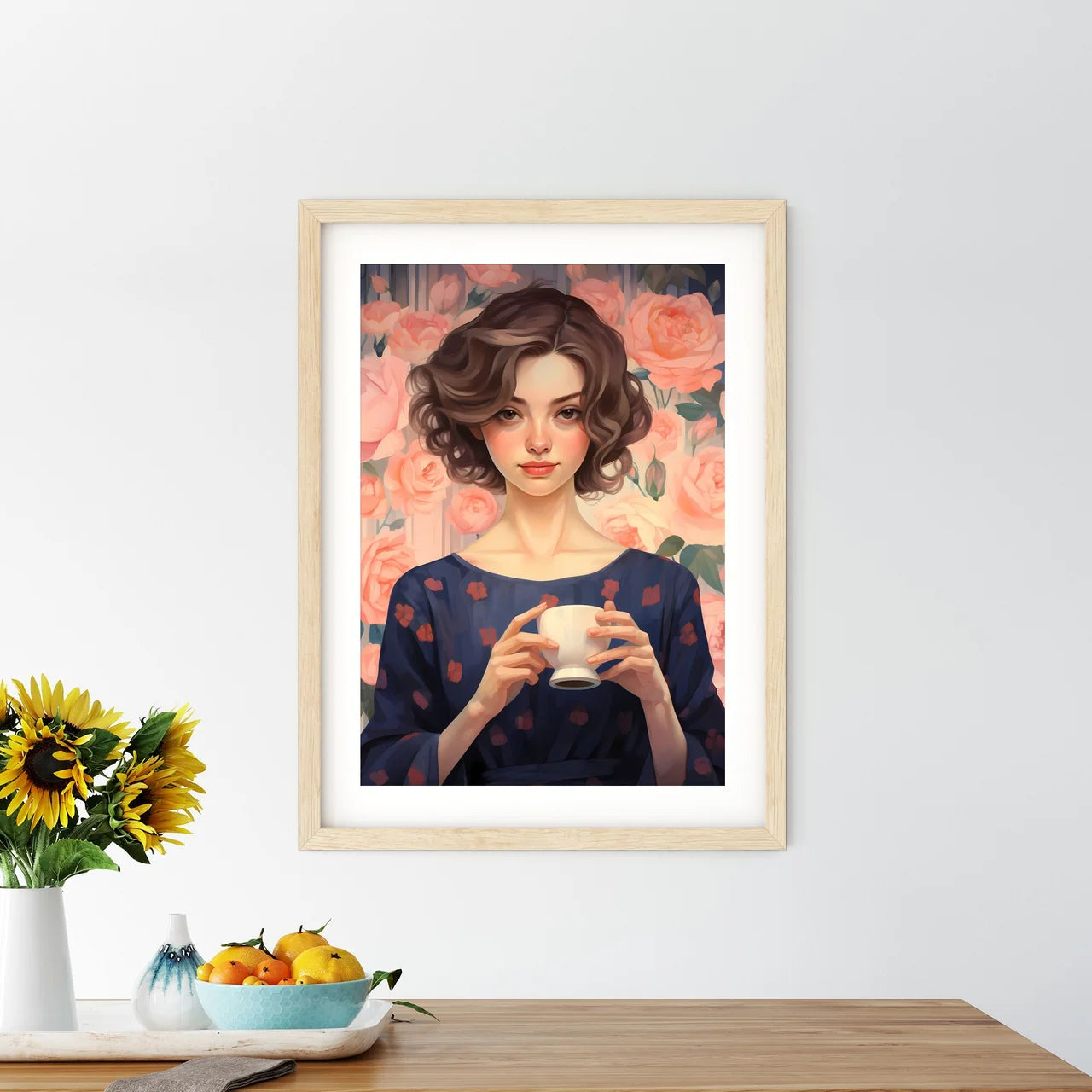 Woman Holding A Cup Art Prin - Kitchen Hangings