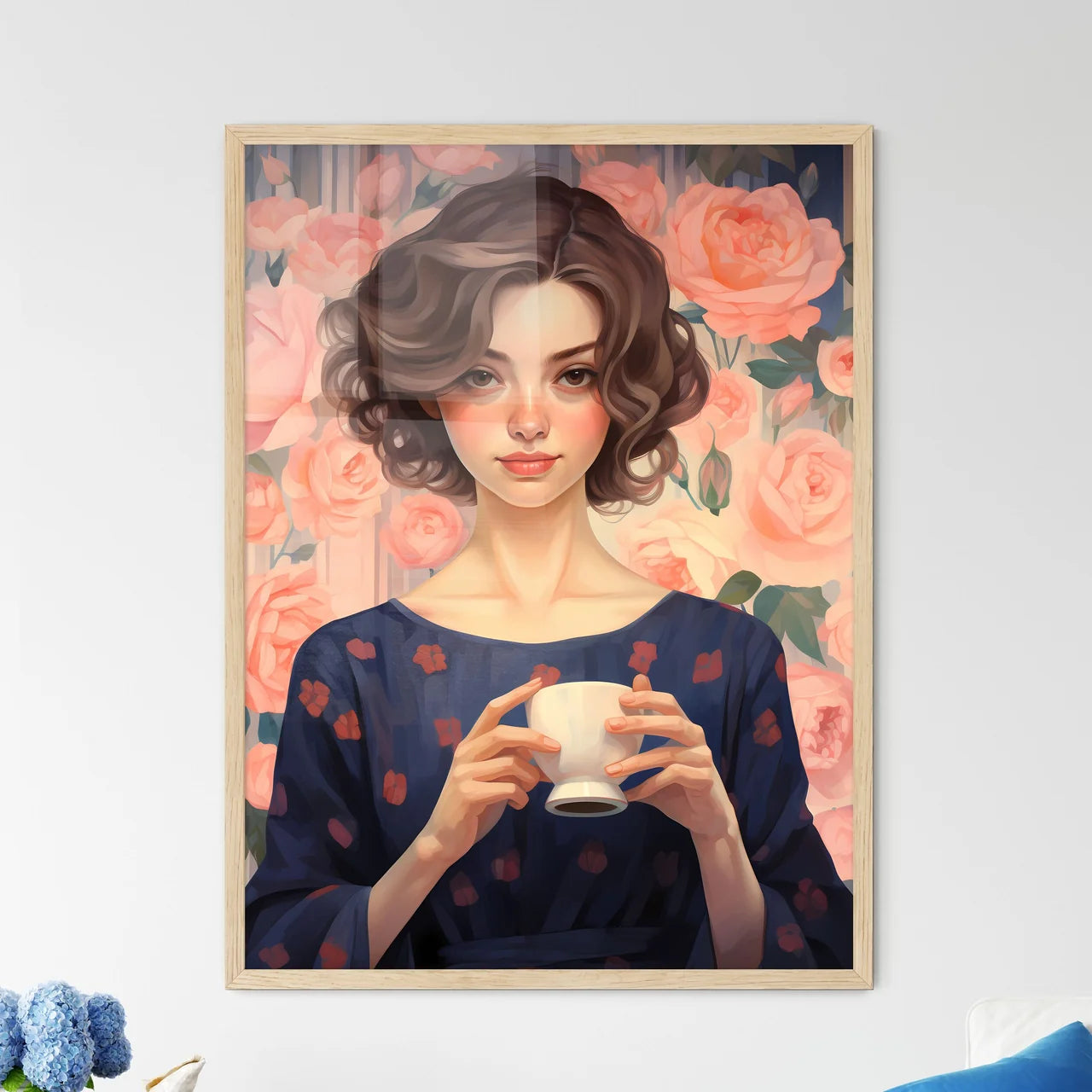 Woman Holding A Cup Art Prin - Framed Art Print