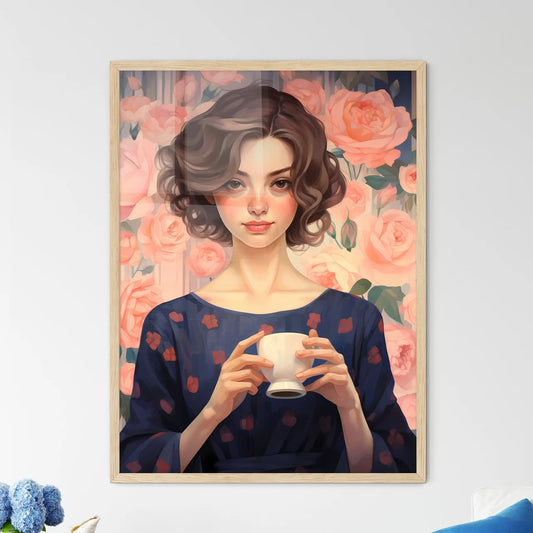 Woman Holding A Cup Art Prin - Framed Art Print